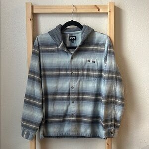 Billabong Blue and Gray Plaid Hooded Shirt